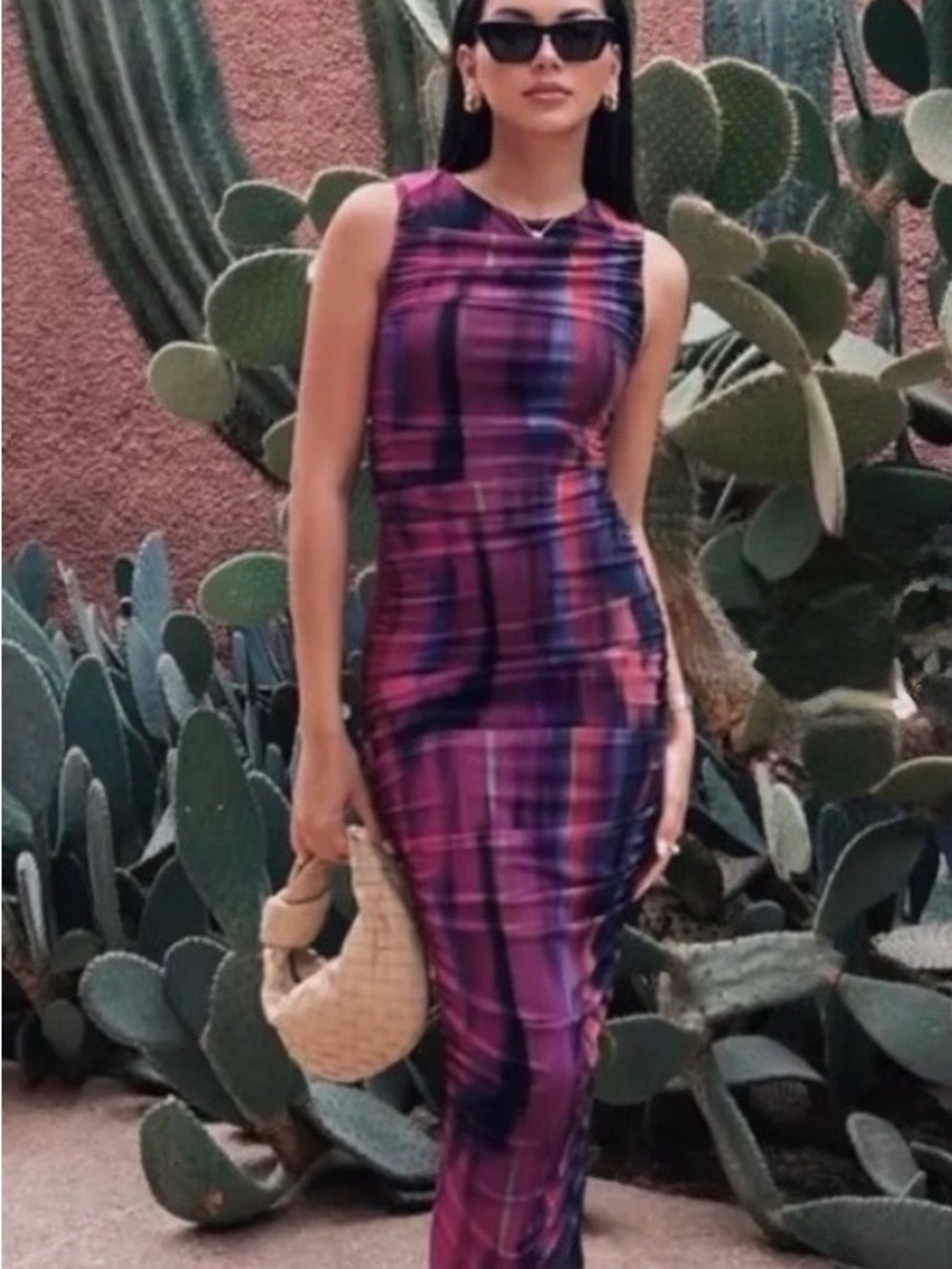 Zara Purple Plaid Sleeveless Midi Dress